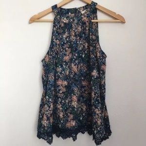 Anthropologie Elodie Women's Blue Pink Floral Top